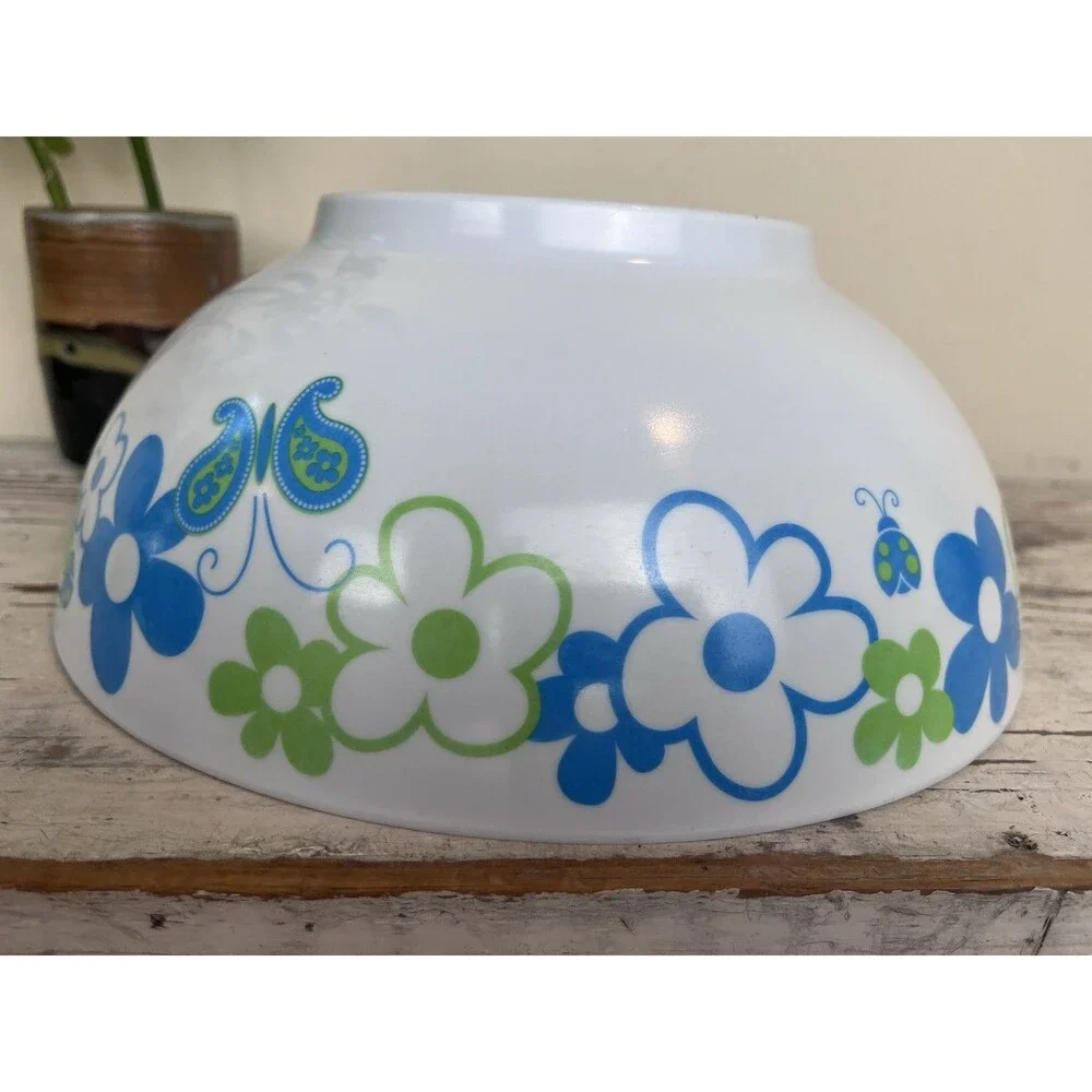 Vintage Whimsical Serving Bowl 70’s Vibe Butterflies Flowers Ladybugs 10” Retro